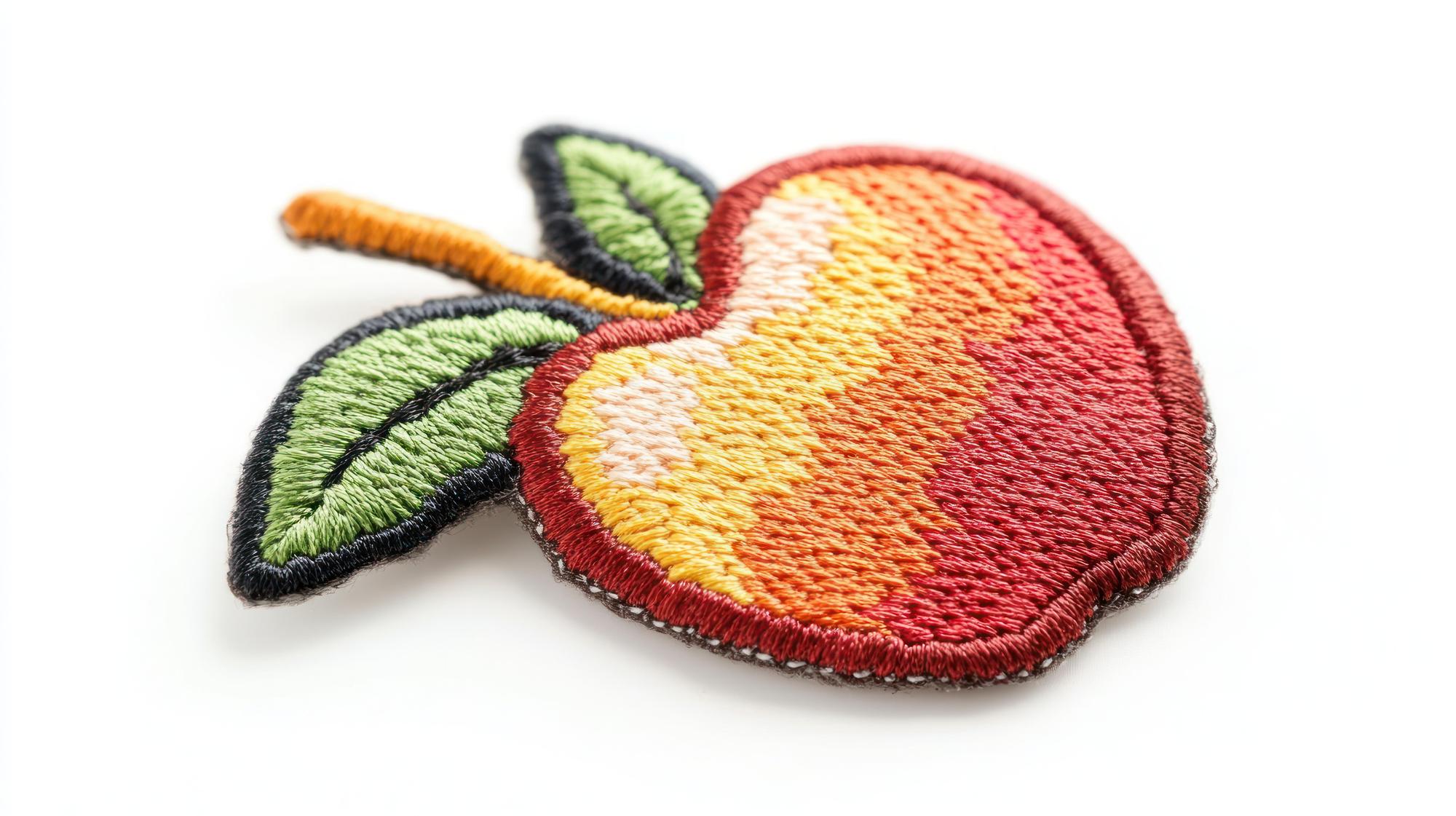 Close-up of modern embroidered patch with bold colors